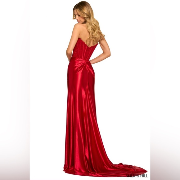 Sherri Hill Stunning Red Prom Corset Gown (style 55419) - Picture 2 of 16